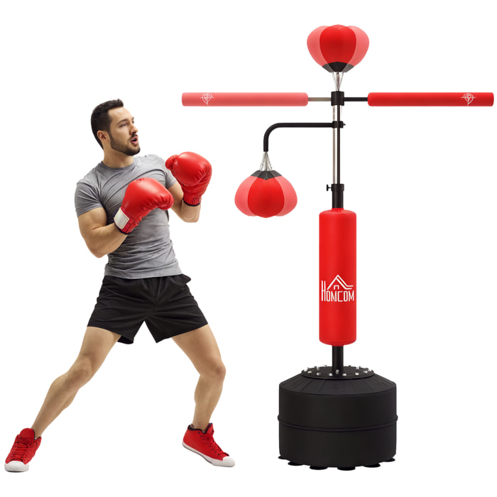 Saco de Boxeo de Pie, 160-230 cm, Saco de Boxeo con Barra Giratoria de 360°, 2 Bolas de Velocidad y Base Rellenable, Punching Ball para Adultos y Niños, Entrenamiento MMA, Muay Thai, Rojo