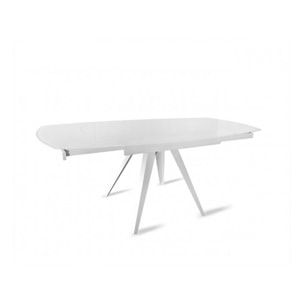 Table en verre blanc rallonges rotatives 120/180 cm - BRERA