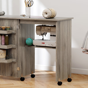 Table de couture pliable sur roulettes - table à rabat - 4 étagères - effet bois gris