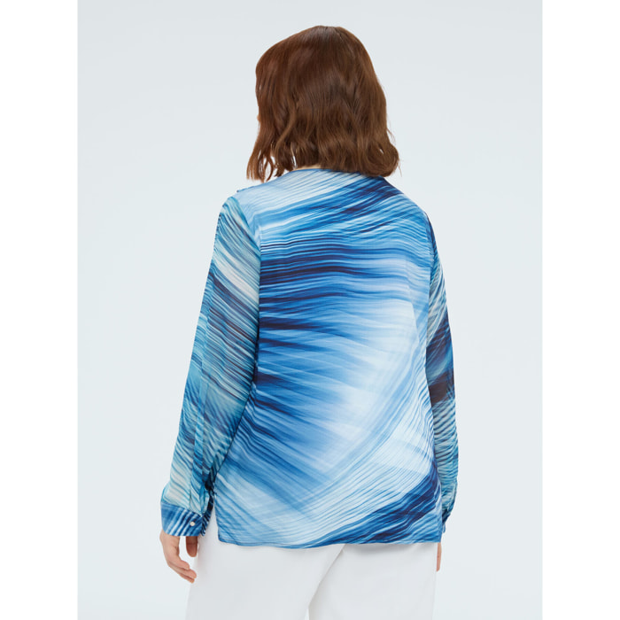 Fiorella Rubino - Blusa de viscosa estampada con volante - Azul