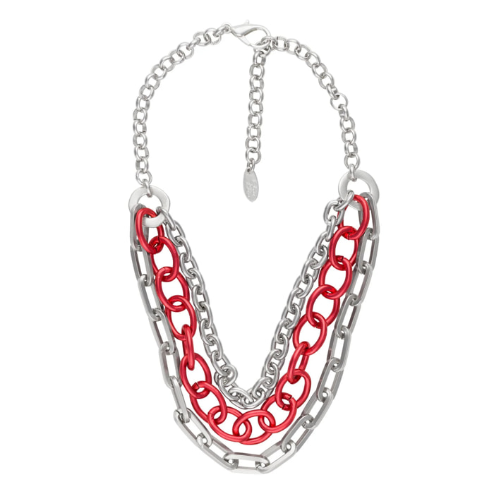 Collar "tres vueltas" en plata y rojo