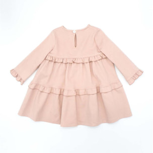 Vestido punto roma con volantito rosa