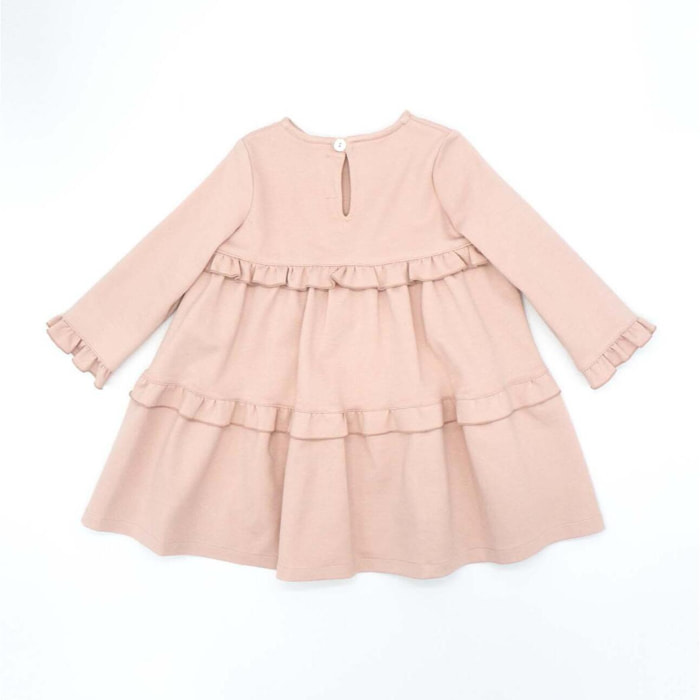 Vestido punto roma con volantito rosa