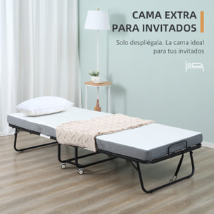 Cama Plegable 200x75x42,5 cm con Colchón Individual Ruedas para Salón Oficina