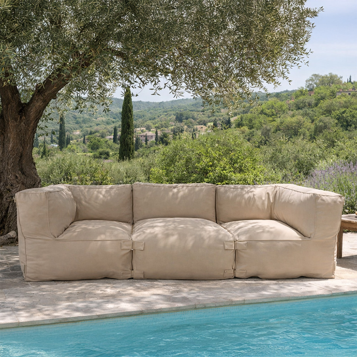 VERONE Salon de jardin modulable 3 places beige en tissu déperlant