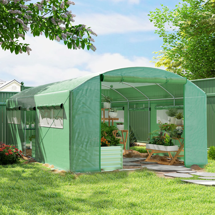 Invernadero de Exterior 6x3x2 m Invernadero de Túnel con 6 Ventanas de Malla Cubierta de PE Anti-UV y 3 Puertas Enrollables con Cremallera Invernadero para Jardín Patio Verde