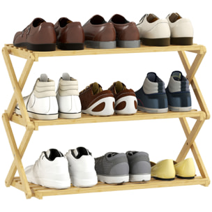 Zapatero Estrecho de Bambú, Zapatero Vertical Plegable de 3 Niveles, Sin Instalación, Estantería para Zapatos para Entrada, Pasillo, Dormitorio, Natural