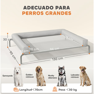 Cama Elevada para Perros Refrescante con Refuerzos Extraíbles Cama Elevada para Perros Grandes Portátil con Malla Transpirable Marco de Acero para Interior Exterior 130x90x30 cm Gris Claro