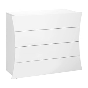 Comò moderno, Made in Italy, Mobiletto per Soggiorno e Camera, Credenza 4 cassetti, cm 98x40h82, colore Bianco lucido