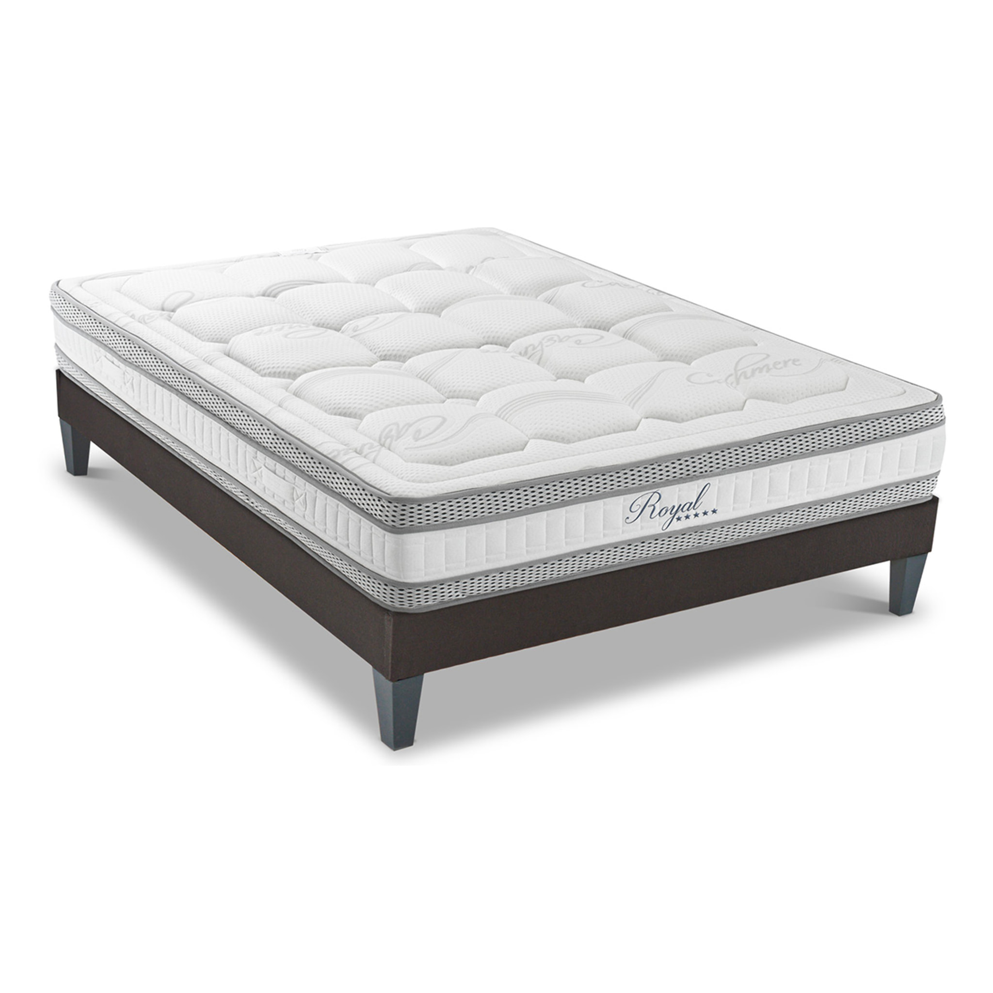 Ensemble Matelas Royal 5* & Sommier KIT15, 24 cm, Mémoire de Forme et Mousse Hypersoft, Technologie tri-Lattes, Soutien Mi-Ferme