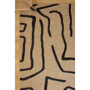 PALMA - Tapis aspect jute à motif en relief - Noir