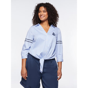 Fiorella Rubino - Camicia a righe da annodare con patch - Azzurro