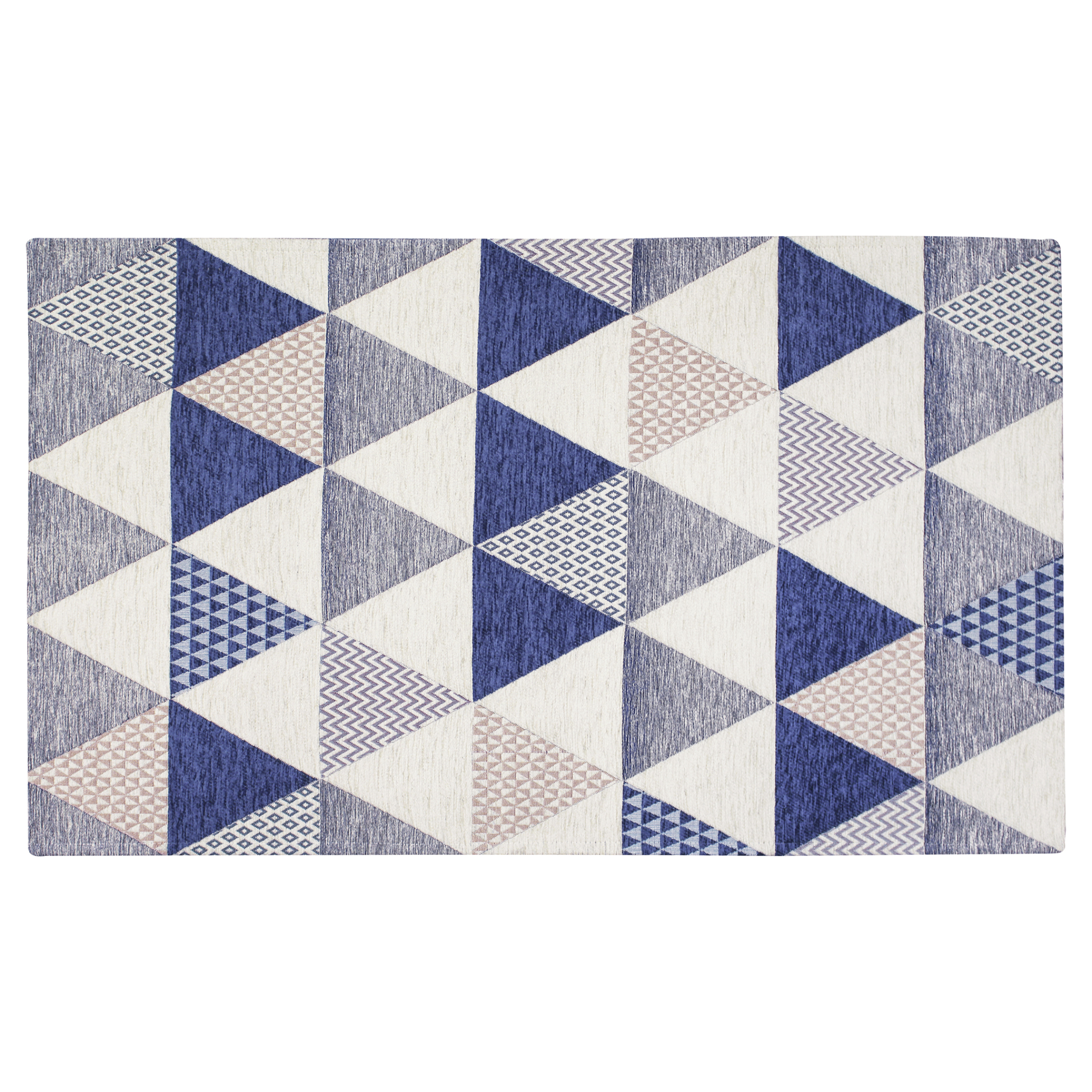 TAPPETO ARREDO DIS. TRIANGOLI BLU MARE 80X150 CM CON ANTISCIVOLO