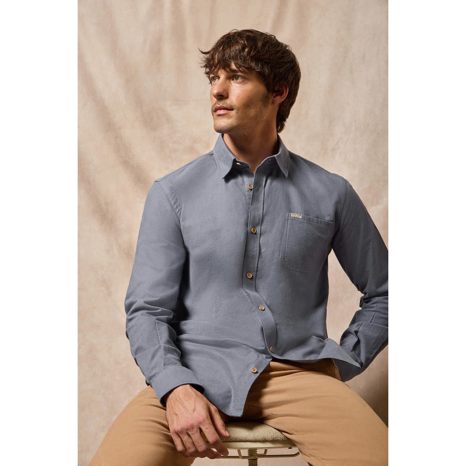 Camicia Oxford Cambridge blu con taschino e particolari Polo Club