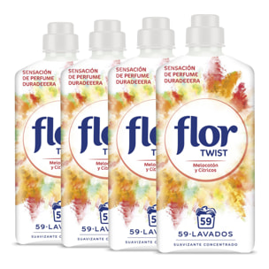 Flor Twist Melocotón y Citrus - Suavizante concentrado para la ropa con notas naturales 236 lavados (4botellas x 59 dosis)