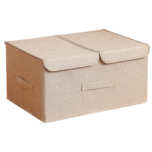 Caja de almacenamiento de ropa de tela plegable con tapa color beige 15l joybos