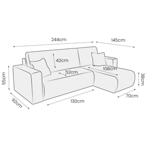 AURORE - Canapé d'angle droit 3 places en tissu texturé gris