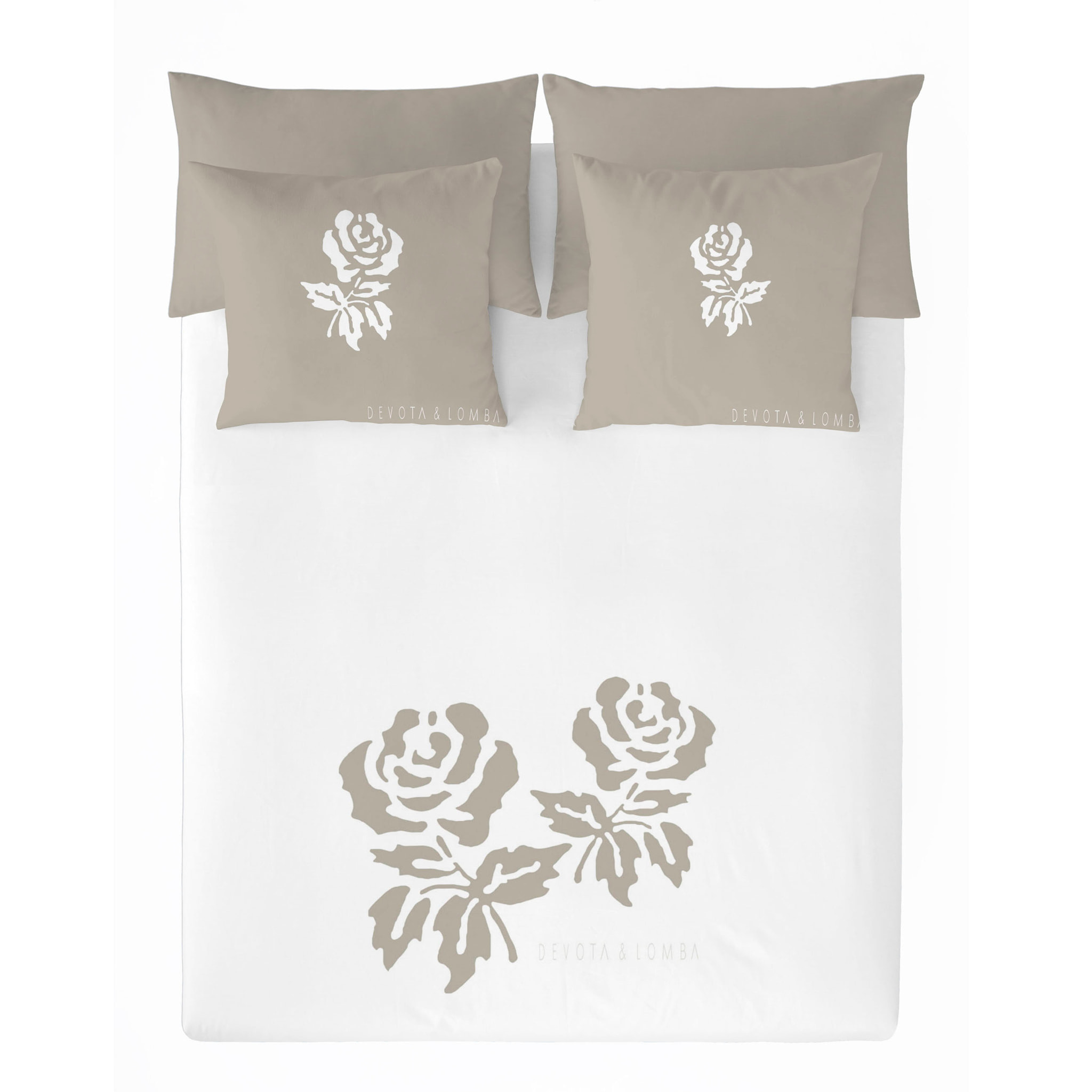 Devota & Lomba - Funda Nórdica Estampada - Cierre Solapa - 100% Algodón - Incluye 1/2 Fundas de Almohada - Roses Lino