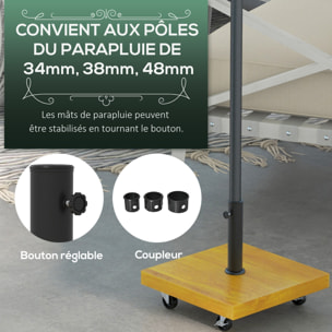 Pied de parasol carré - base de lestage poids net 25 Kg métal 4 roulettes