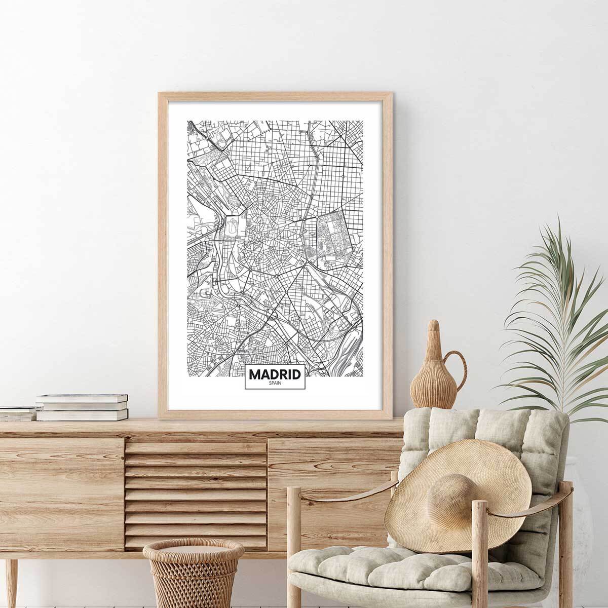 Affiche graphique madrid spain Affiche + cadre en bois - Chêne