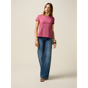Oltre - T-shirt con ricamo lettering - Rosa