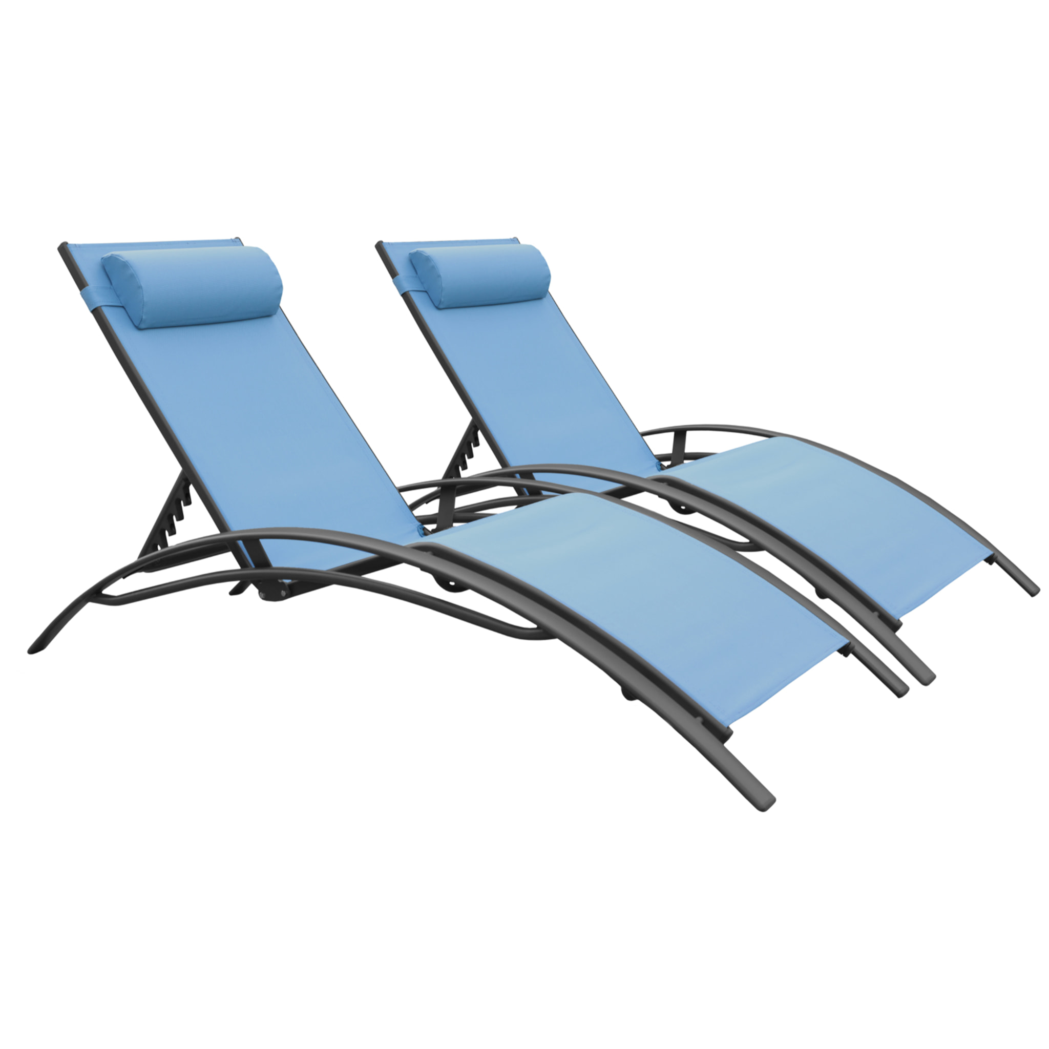 Lot de 2 transats GALAPAGOS en textilène bleu gris - aluminium gris anthracite