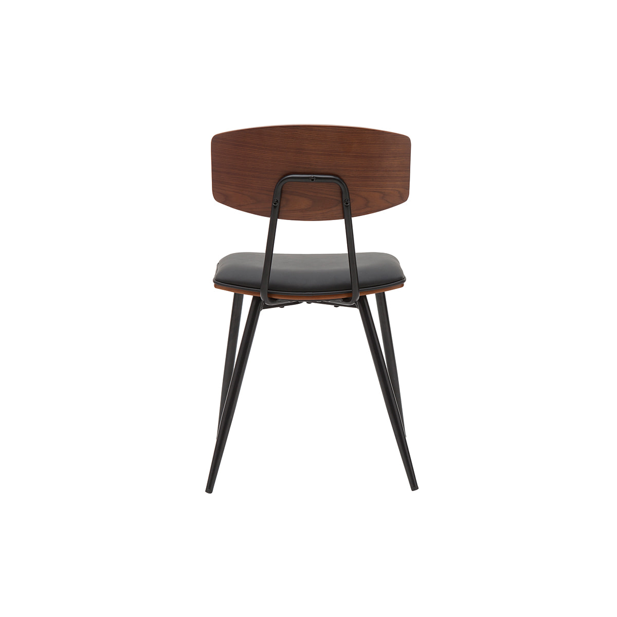 Chaises vintage en bois foncé noyer assises noires et métal noir (lot de 2) JOLINE