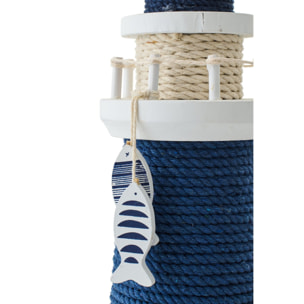 J-Line Phare décoratif - corde/bois - bleu/blanc - large