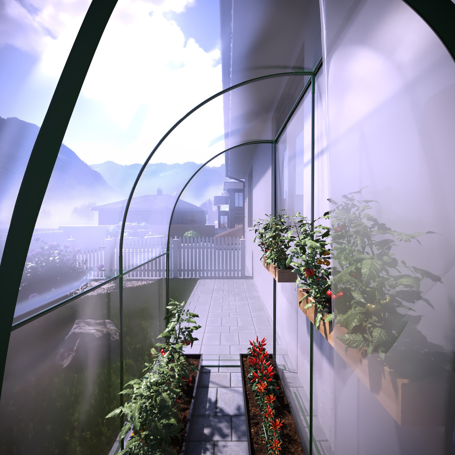 Serra A Casetta Da Parete Muro In Acciaio Per Giardino Piante Fiori Orto Copertura Trasparente in PVC 2 Porte Avvolgibili A Cerniera 200x100x215 Cm