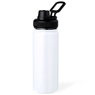 Bidón térmico de acero inox con doble pared y 550 ml de capacidad. Incluye tapa de cierre a rosca, con dosificador y asa.