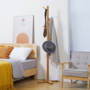 Perchero de Pie de Bambú, Perchero para Ropa con 8 Ganchos, Forma de Árbol, para Colgar Bolsas, Sombreros, en Pasillo, Entrada, Dormitorio, 49,5x49,5x178 cm, Natural