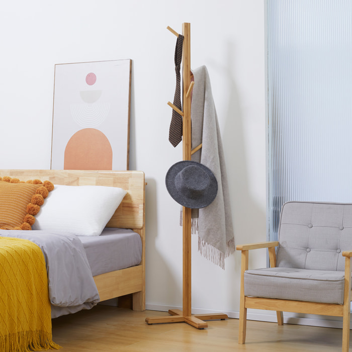 Perchero de Pie de Bambú, Perchero para Ropa con 8 Ganchos, Forma de Árbol, para Colgar Bolsas, Sombreros, en Pasillo, Entrada, Dormitorio, 49,5x49,5x178 cm, Natural