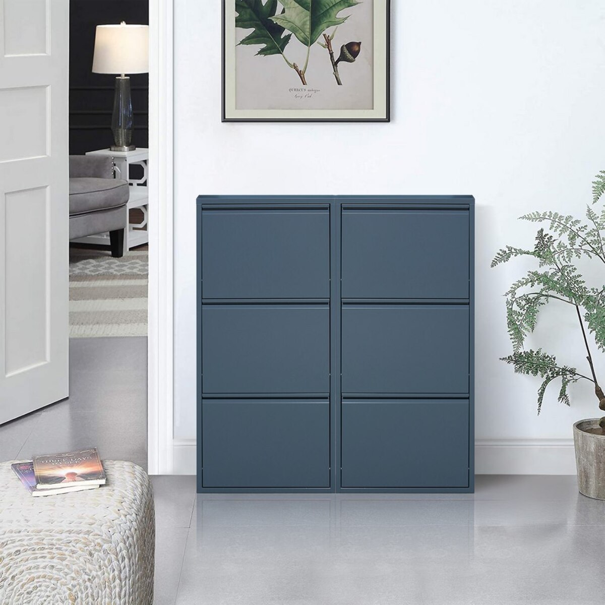 Scarpiera slim 3 ante 80x14,2x103,2 cm in metallo ceruleo - Emy