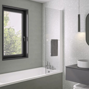 Pare bain relevable et pivotant 75x150cm KINEDO Columba 1 volet réversible avec porte serviette blanc