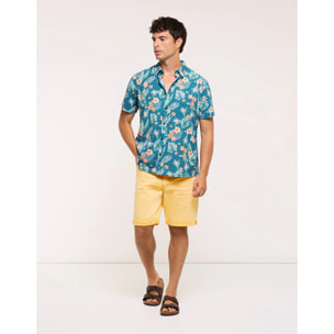 Camisa Flores Manga Corta Azul - Fiji