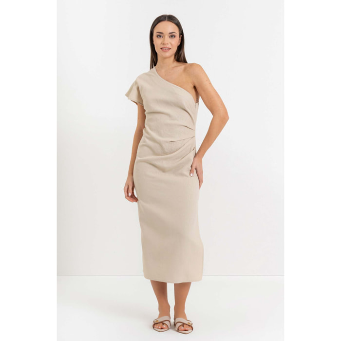 Kocca - Abito midi monospalla in lino e cotone con spacco Donna