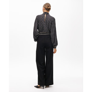 Pantaloni Dritti Bicolore con Fascia Elastica