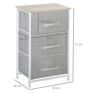 Rangement 3 tiroirs chiffonnier métal blanc effet bois clair non tissé gris clair