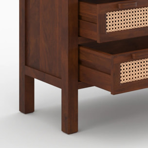 Commode en bois de manguier et cannage - Tiki