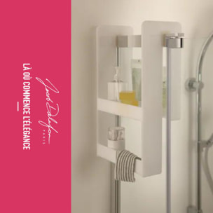 Pack baignoire bain douche 170 x 90 Malice gauche blanc mat + tablier en angle + pare bain + étagère