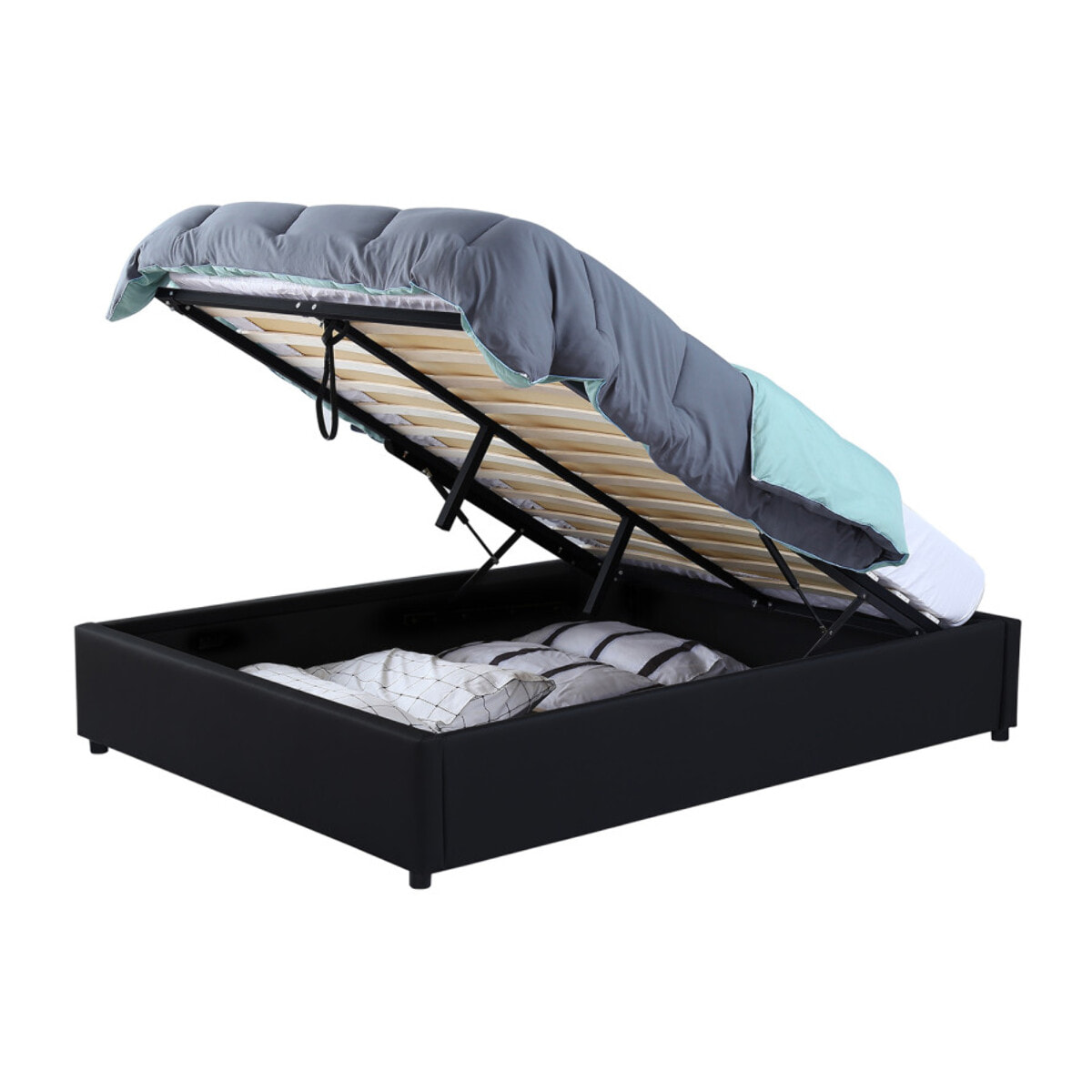 Lit coffre avec sommier Otto - Noir - Similicuir
