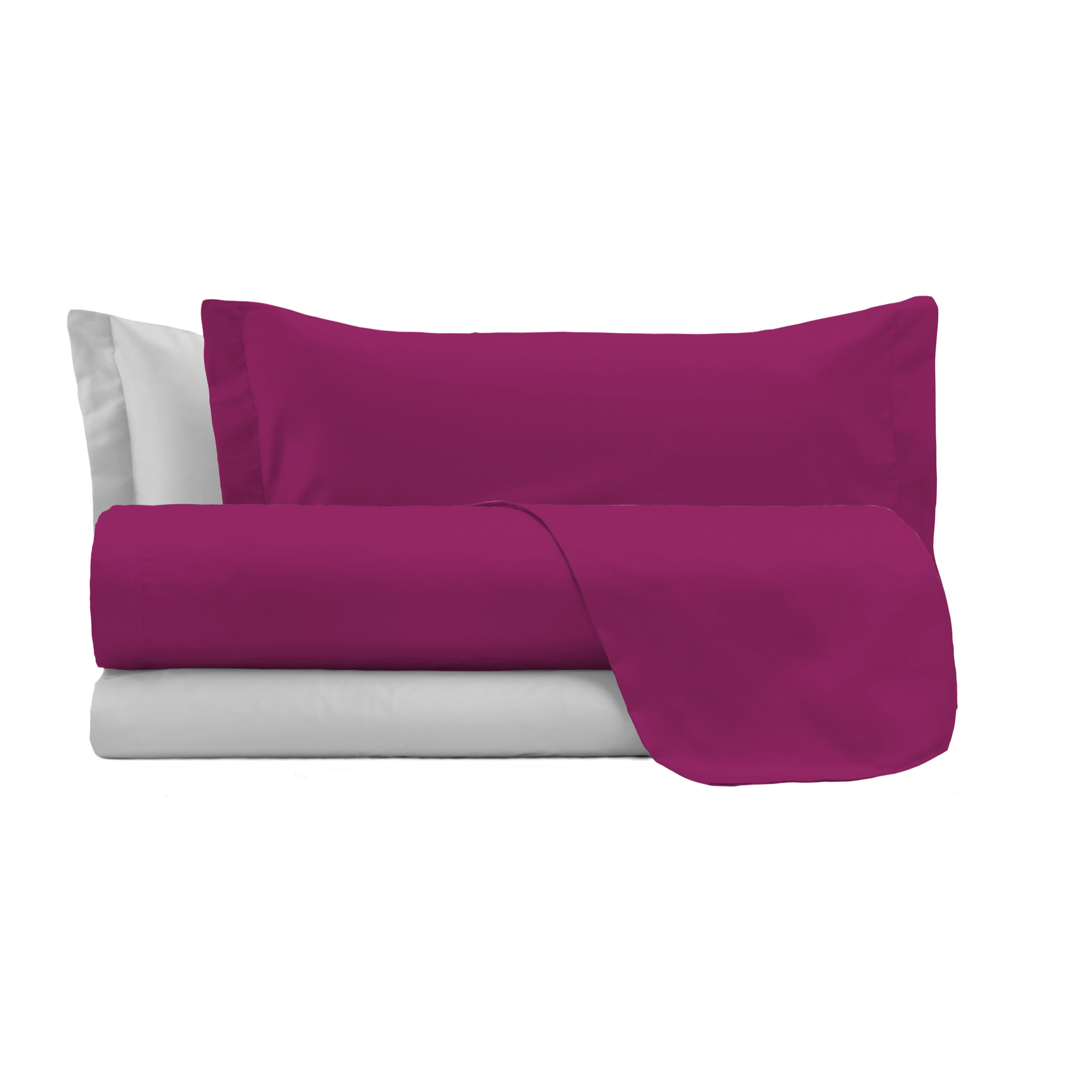 COMPLETO LETTO NATURAL COLOUR MADE IN ITALY COTONE-FUXIA/GRIGIO CHIARO PIAZZA E MEZZA