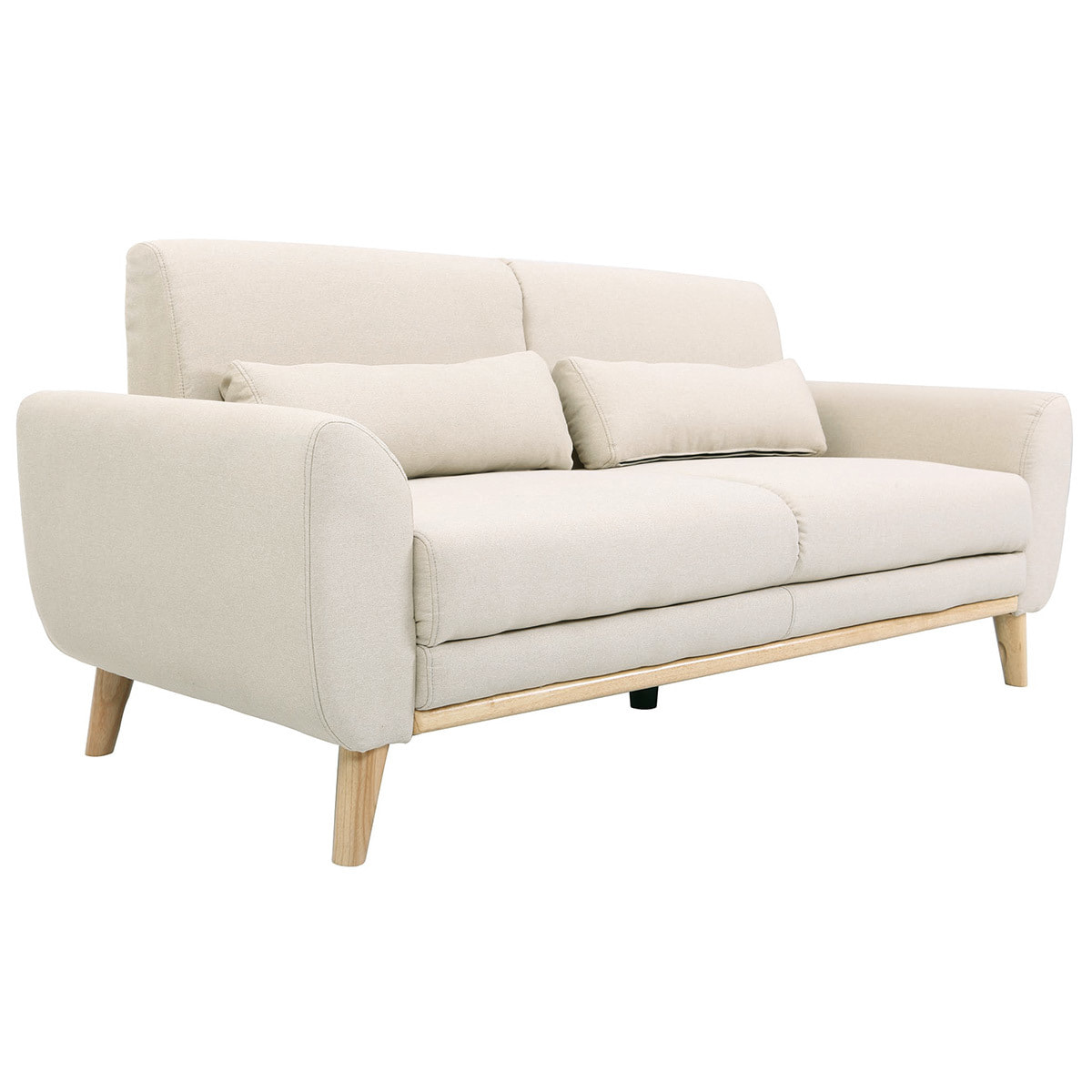 Canapé scandinave 3 places en tissu beige et bois clair EKTOR