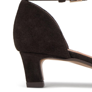 Zapato tacón Artemisa en serraje intrecciato y cierre de hebilla