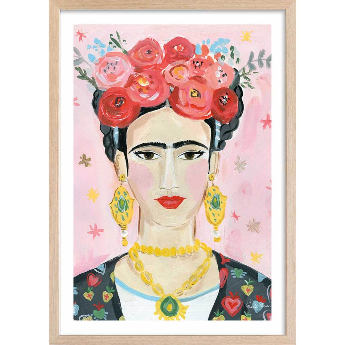 Affiche mode Hommage à Frida Affiche + cadre en bois - Chêne