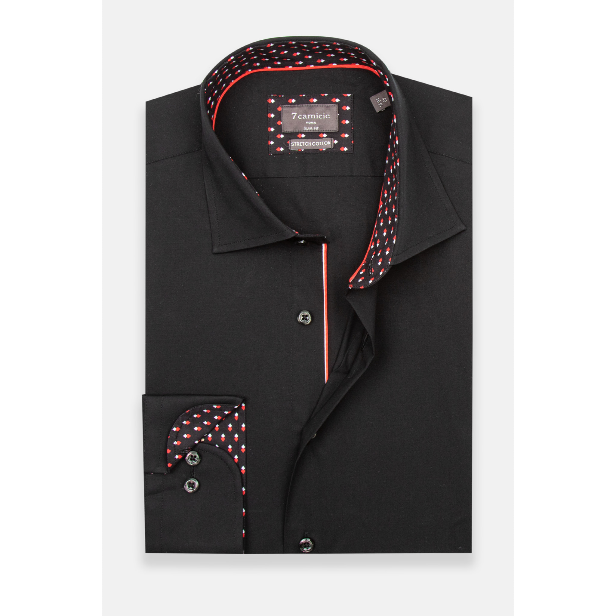 Camicia Uomo 1 Bottone Francese Slim Popeline Stretch Unito Nero
