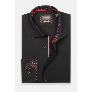 Camicia Uomo 1 Bottone Francese Slim Popeline Stretch Unito Nero
