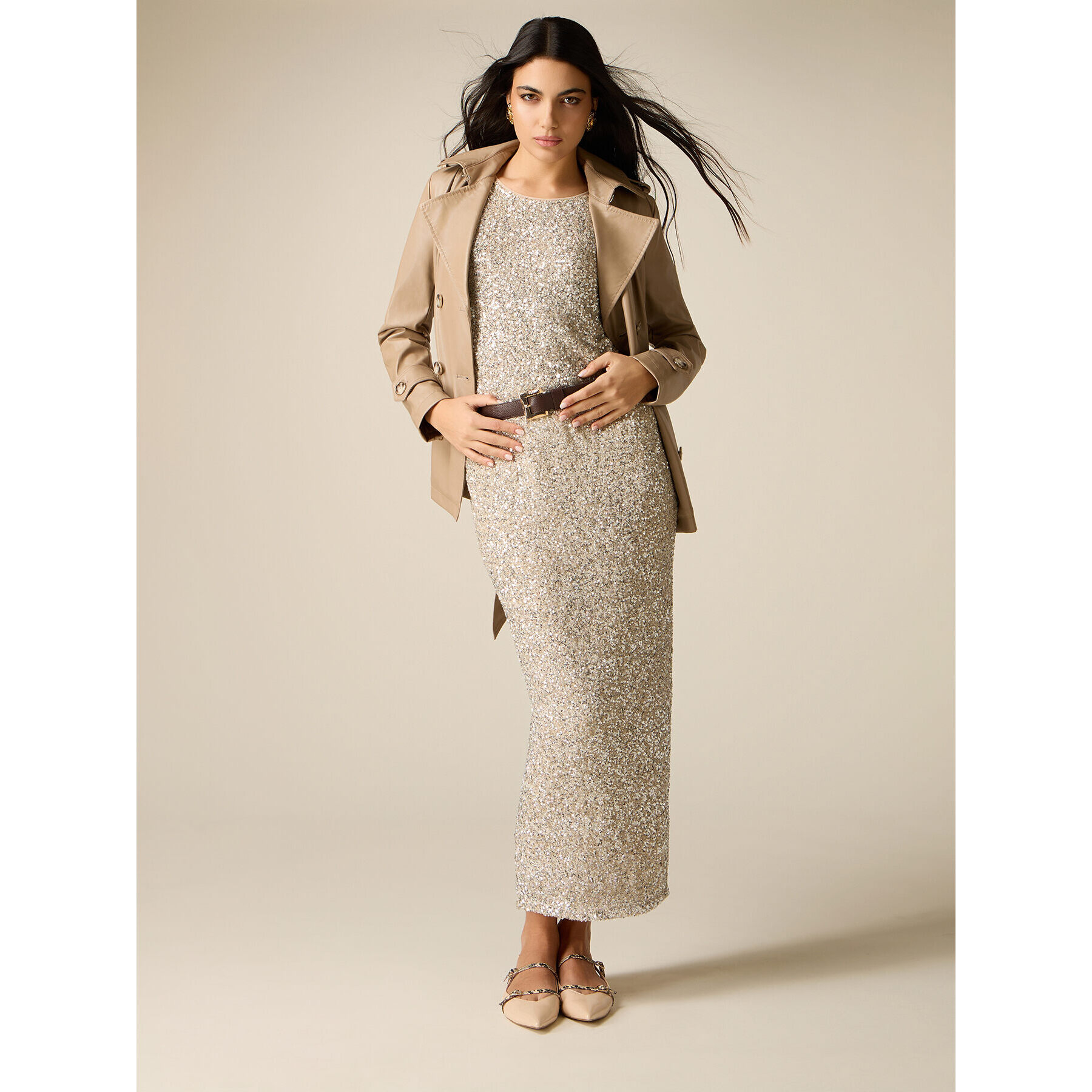 Oltre - Falda tubo de tul con lentejuelas - Oro