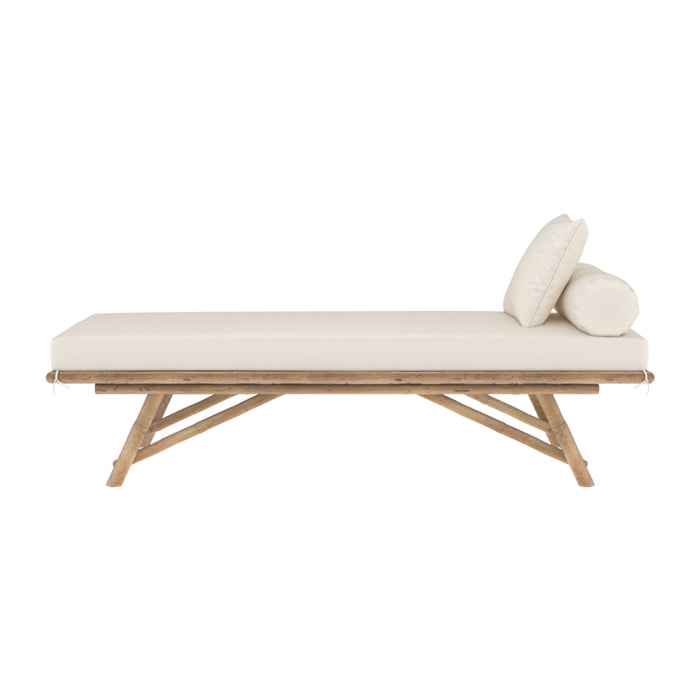 Banquette de jardin en bambou avec matelas blanc - Vadella