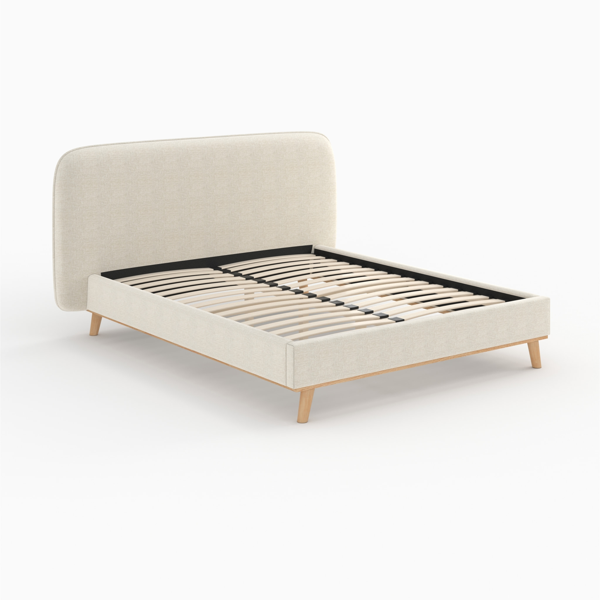 Lit double 160x200 cm en tissu gris/beige - Modjo